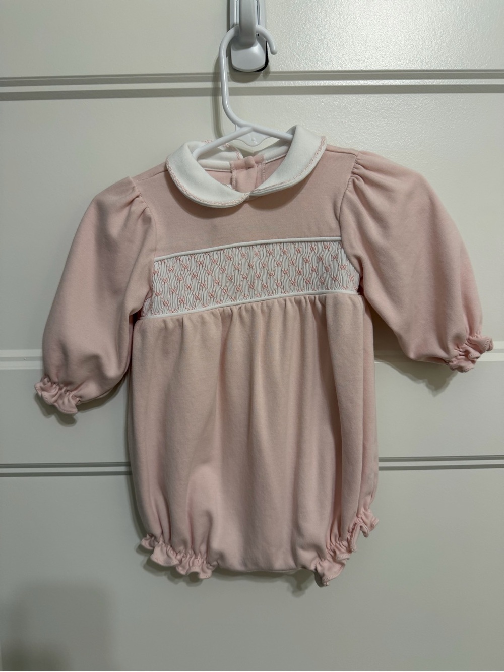 Lullaby Set Classic Pink Smocked Baby One-Piece with White Peter Pan Collar